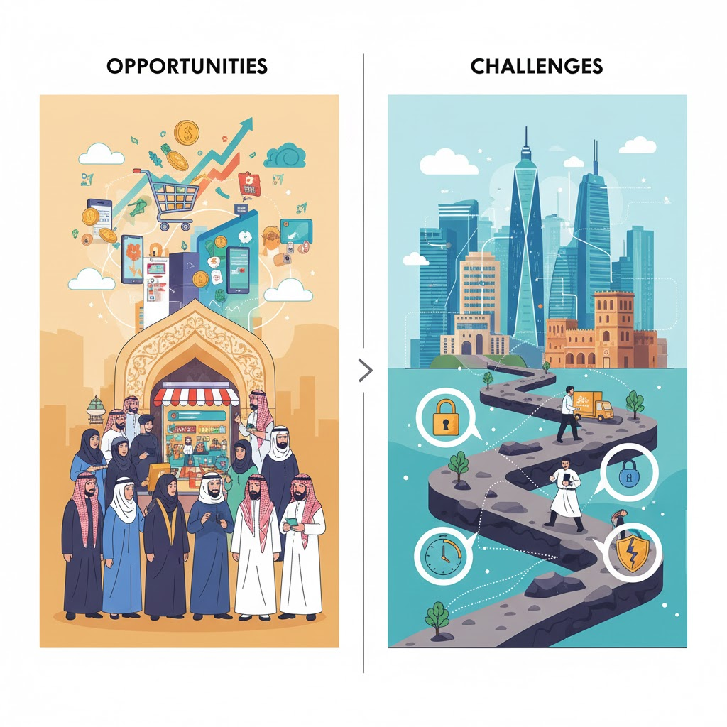 التجارة الإلكترونية في السعودية: فرص النمو والتحديات